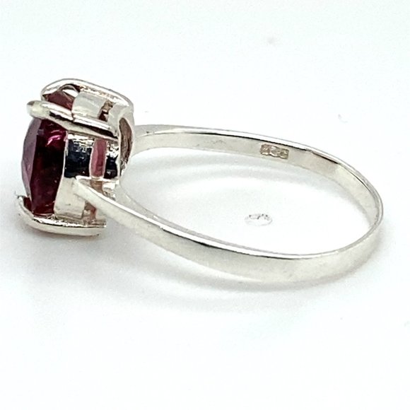 Red Tourmaline 3.61ct Platinum Finish Solid 925 Sterling Silver Ring - Picture 6 of 7
